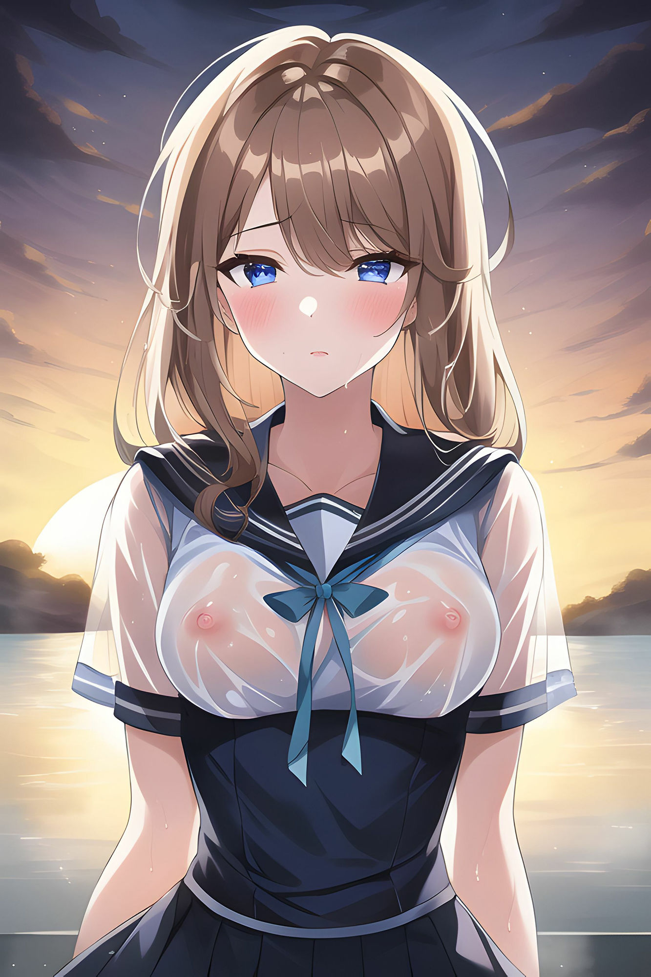 海辺の濡れ透けJK