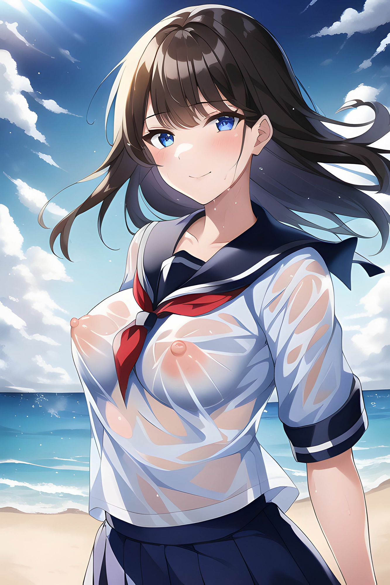 海辺の濡れ透けJK