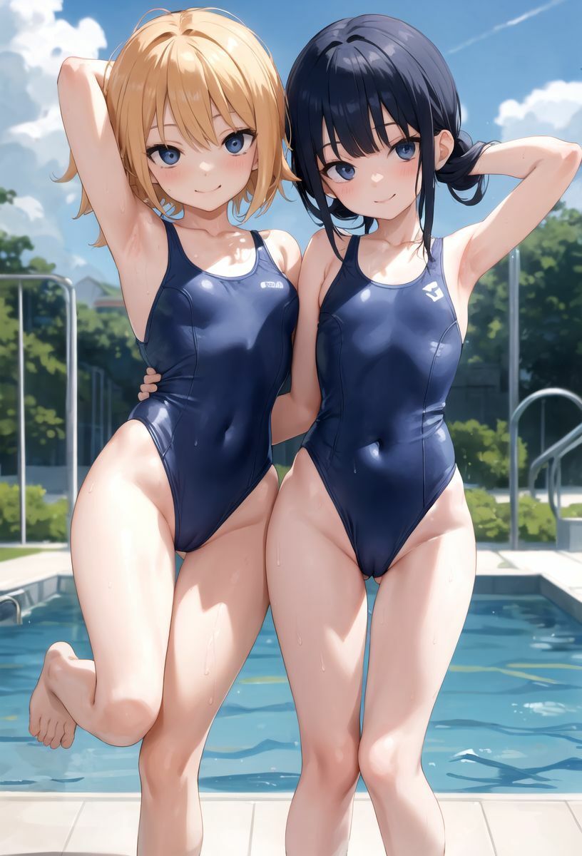 プールと教室でスクール水着撮影会