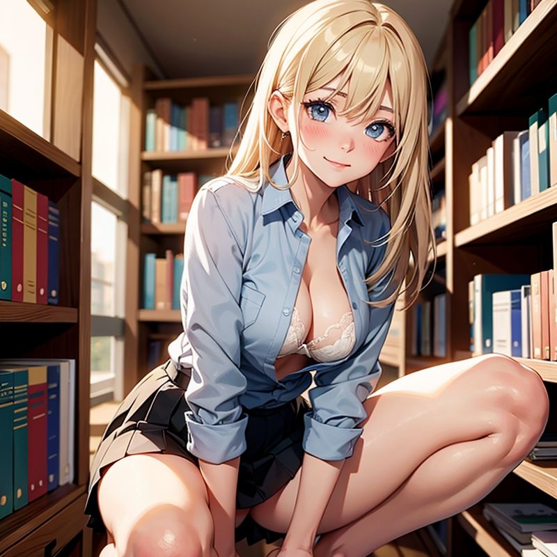 図書館の本の匂いでHになる美女