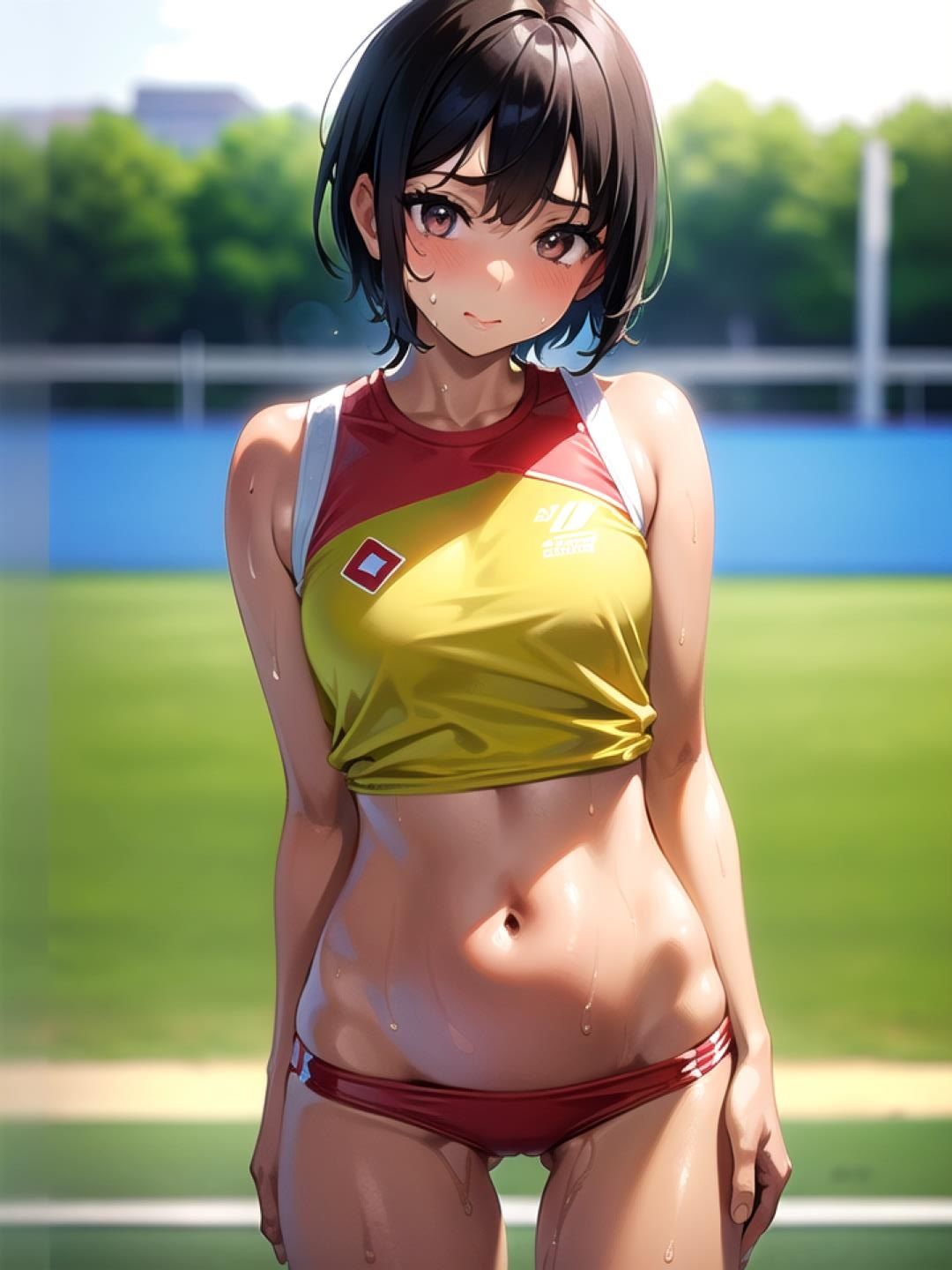 陸上女子の汗ばむ身体