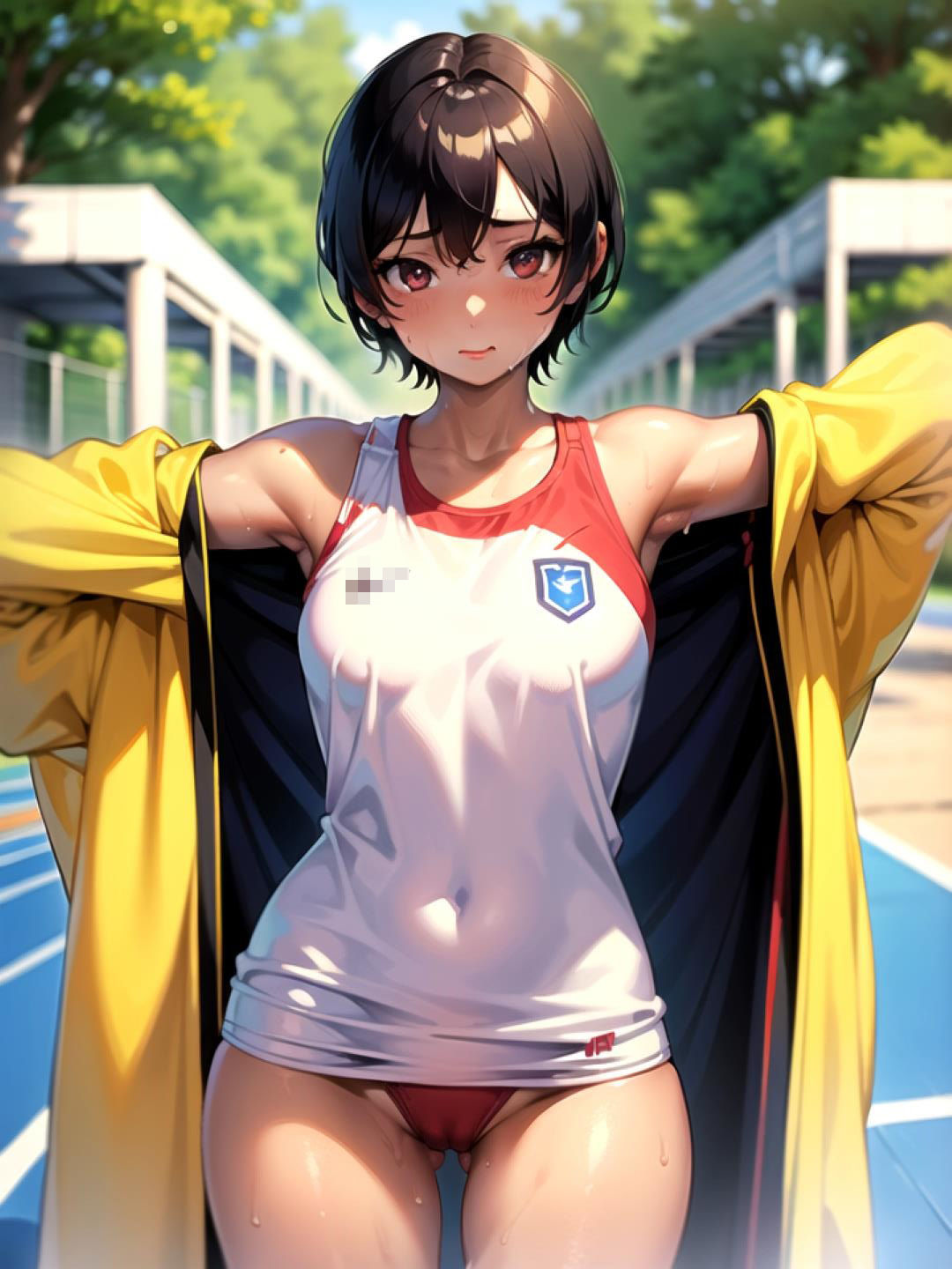 陸上女子の汗ばむ身体