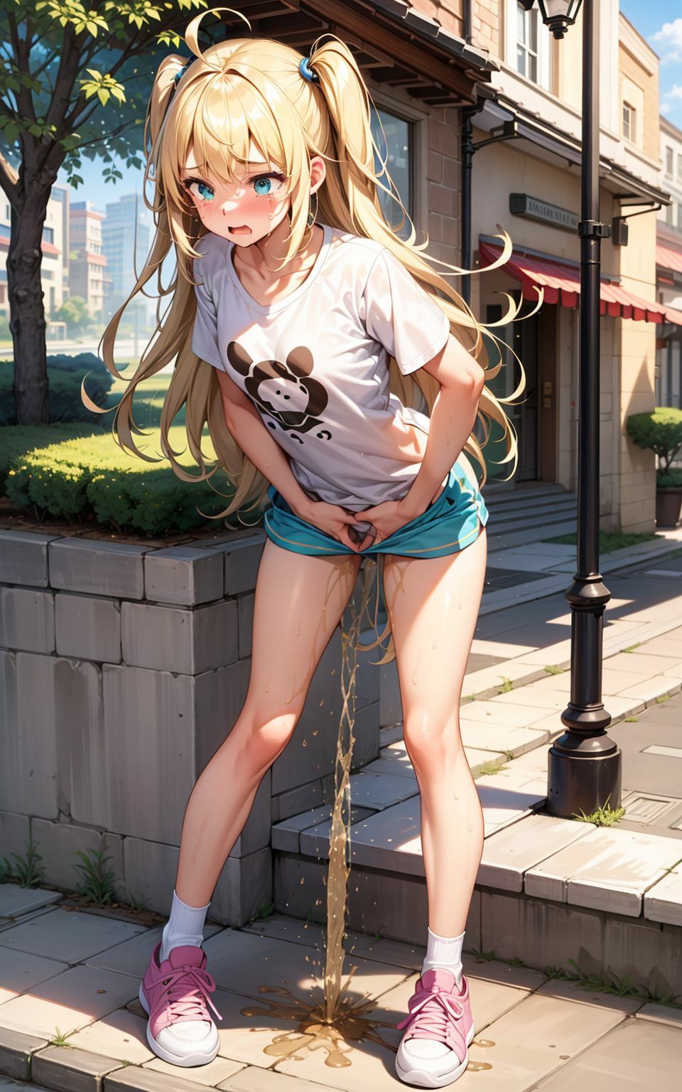 美少女が外でお漏らしして恥ずかしがっているイラスト集