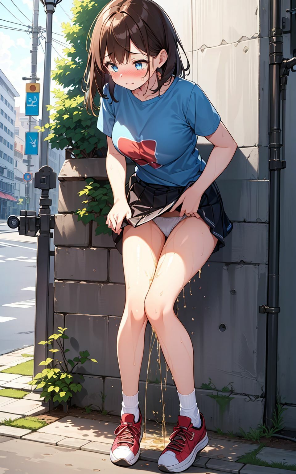 美少女が外でお漏らしして恥ずかしがっているイラスト集