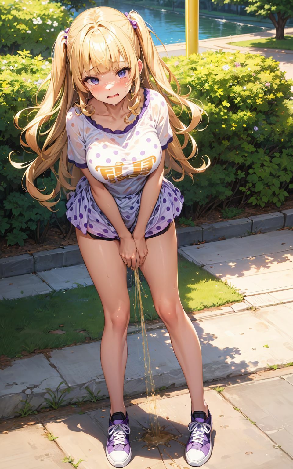 美少女が外でお漏らしして恥ずかしがっているイラスト集