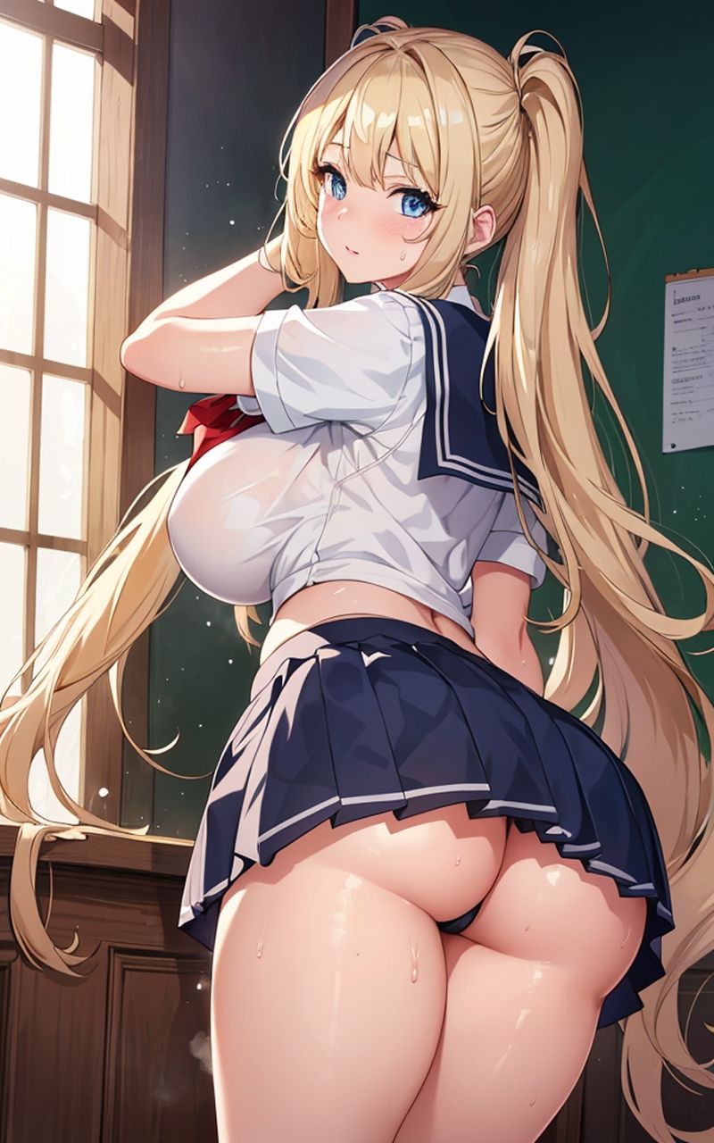 美少女 金髪ツインテ制服お尻