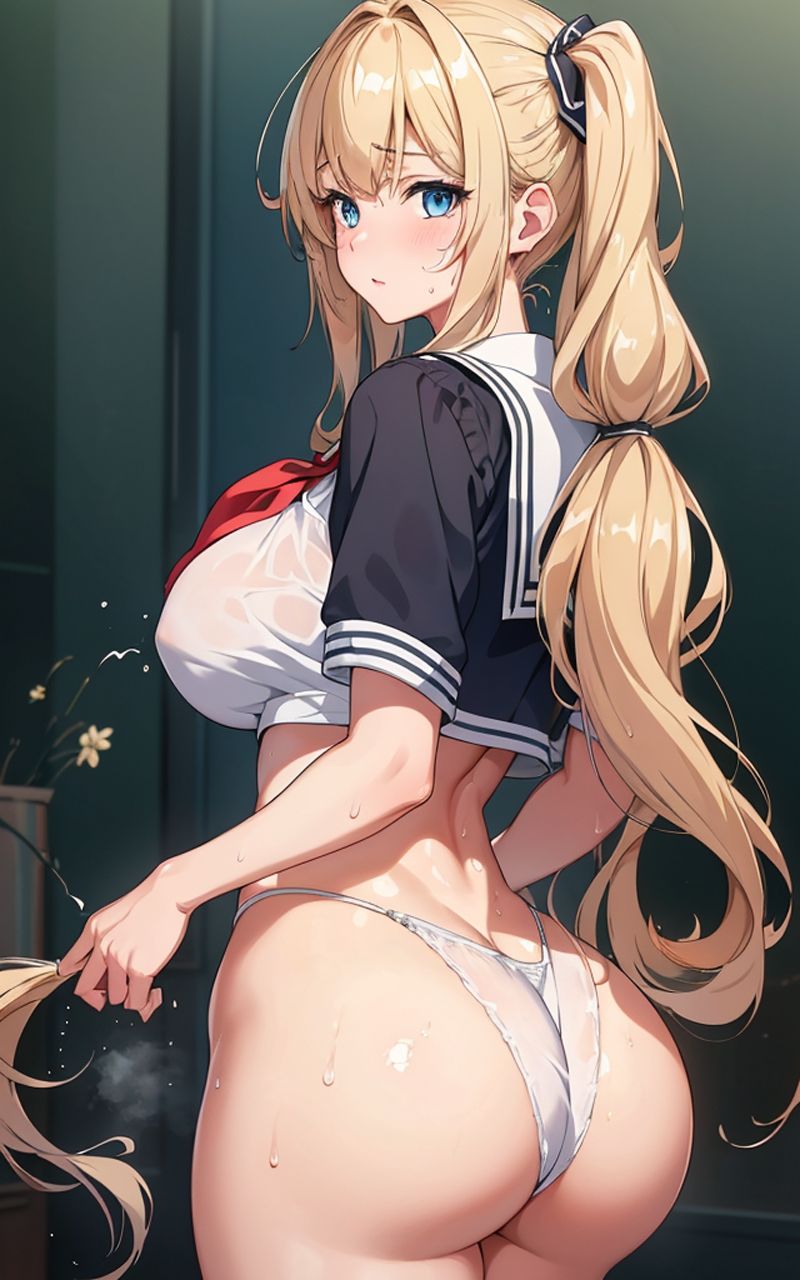 美少女 金髪ツインテ制服お尻