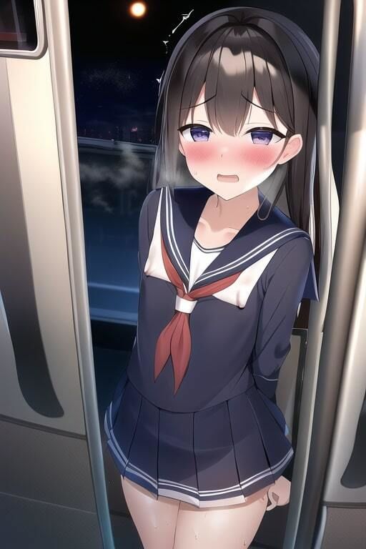 敏感な貧乳JKが露出行為で愛液を漏らしてるところを目撃され赤面してしまう集