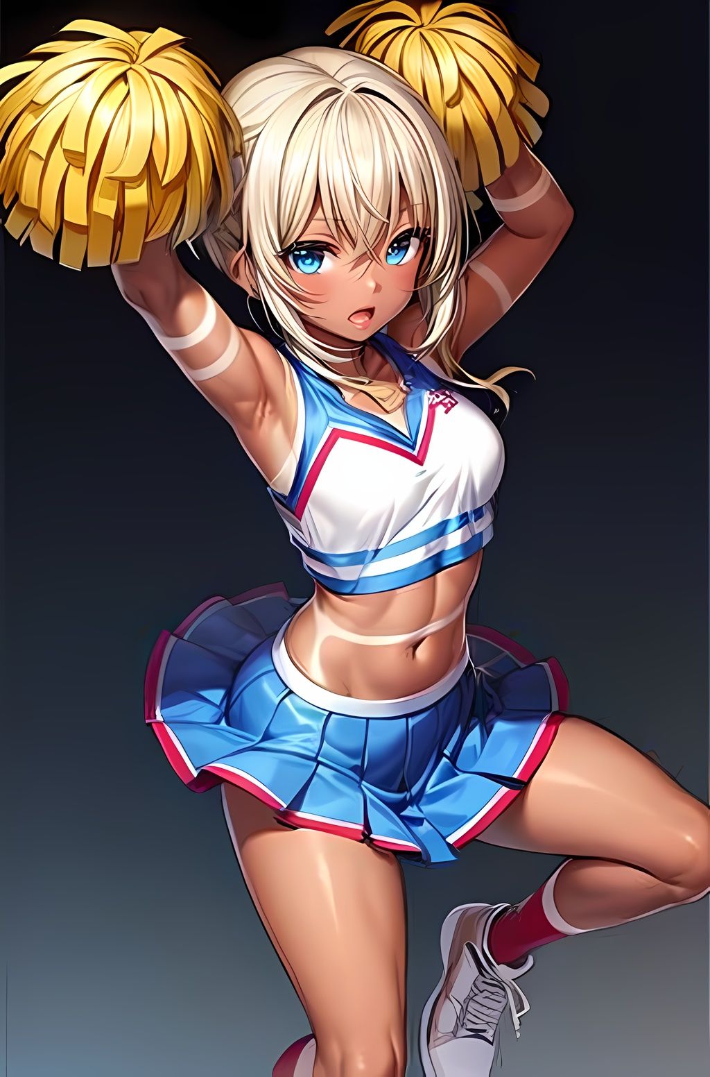 校舎のシルエットに映る瞬間: 金髪の黒ギャル、スポーツと校舎の間で