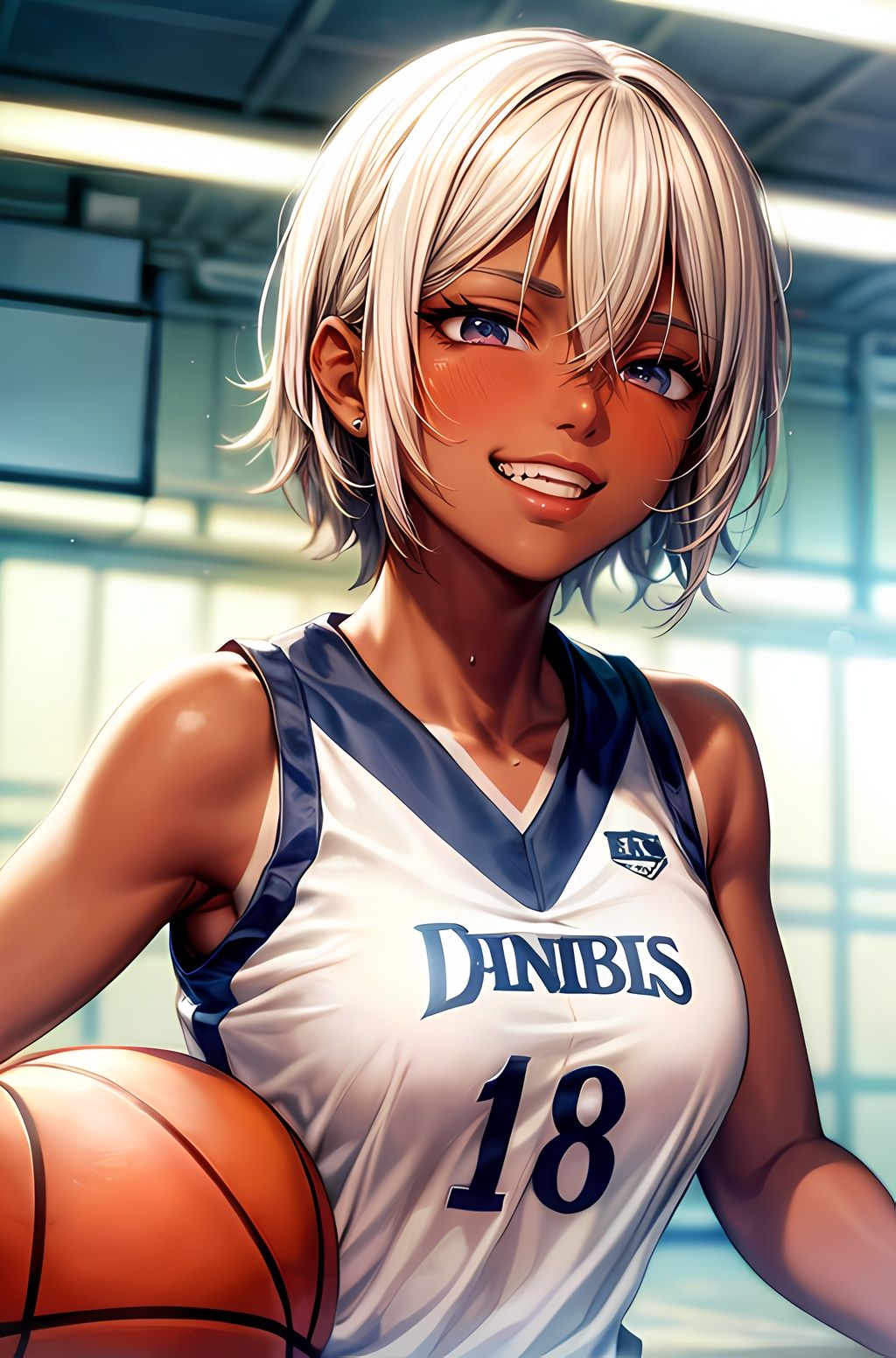 校舎のシルエットに映る瞬間: 金髪の黒ギャル、スポーツと校舎の間で