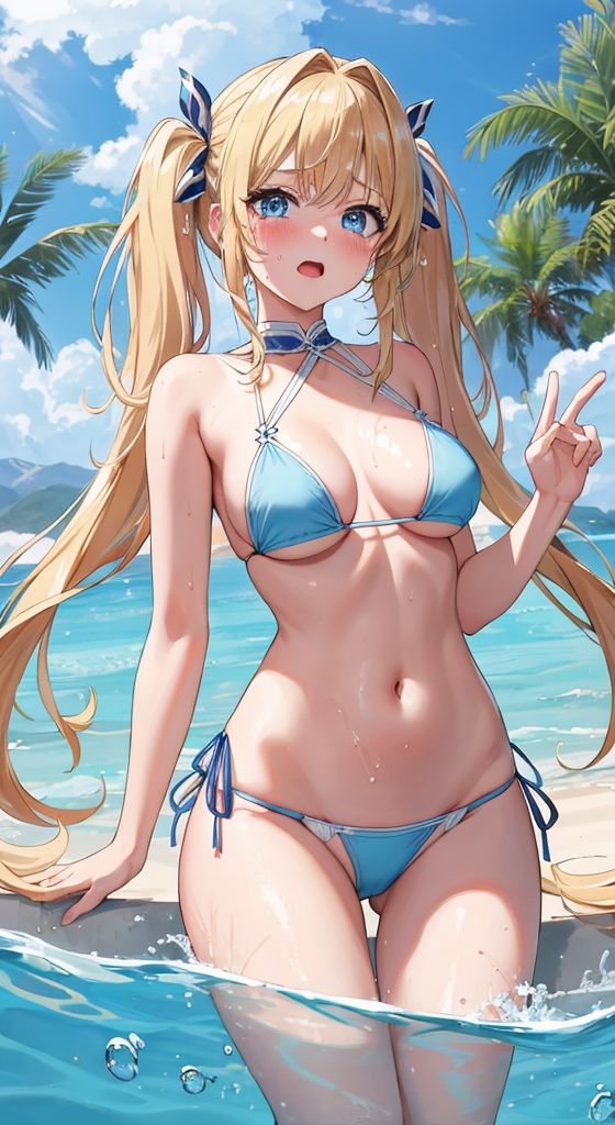 美少女 金髪ツインテ水着