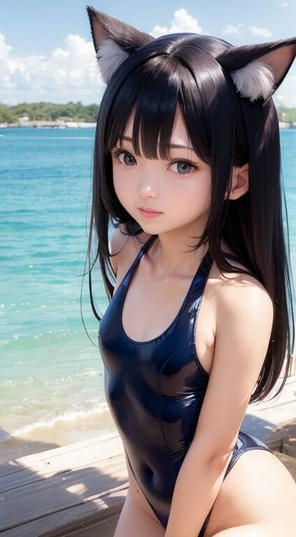 ねこ耳競泳水着3【AI生成】