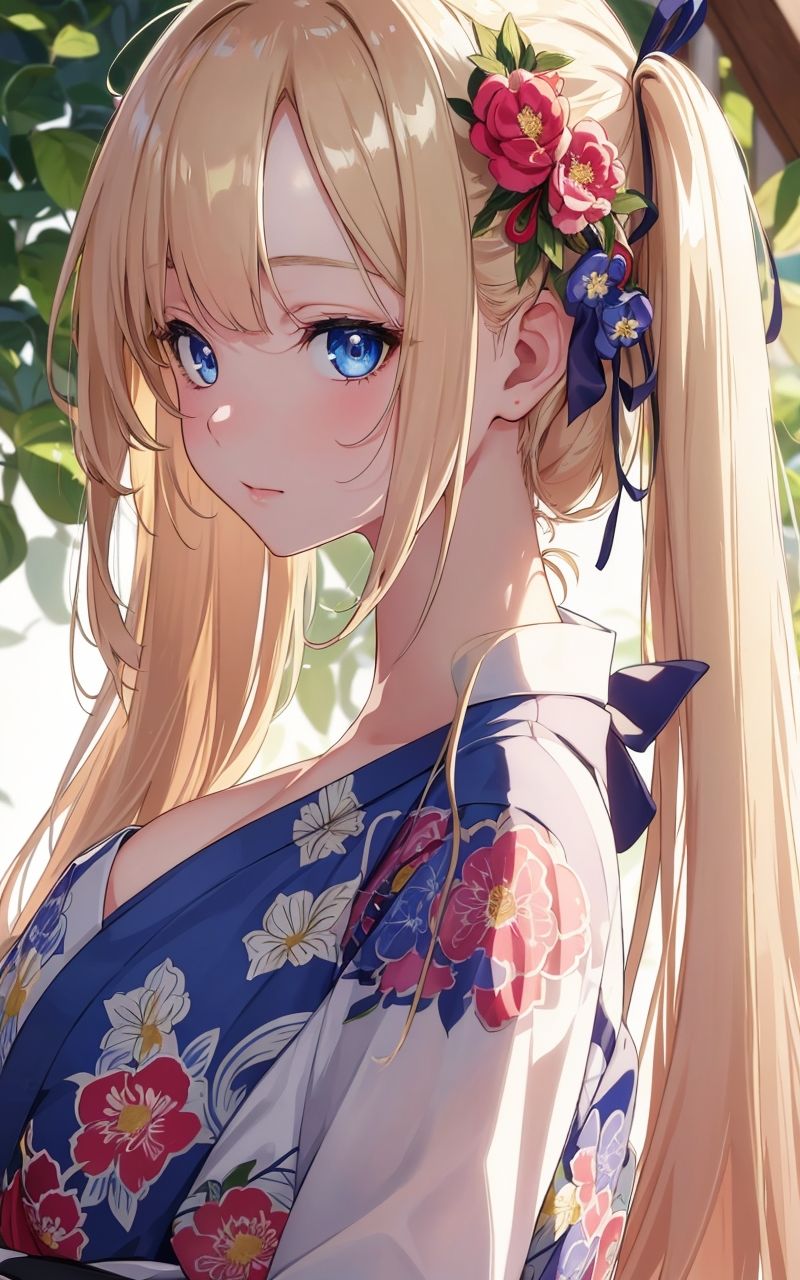 美少女 金髪ツインテ浴衣