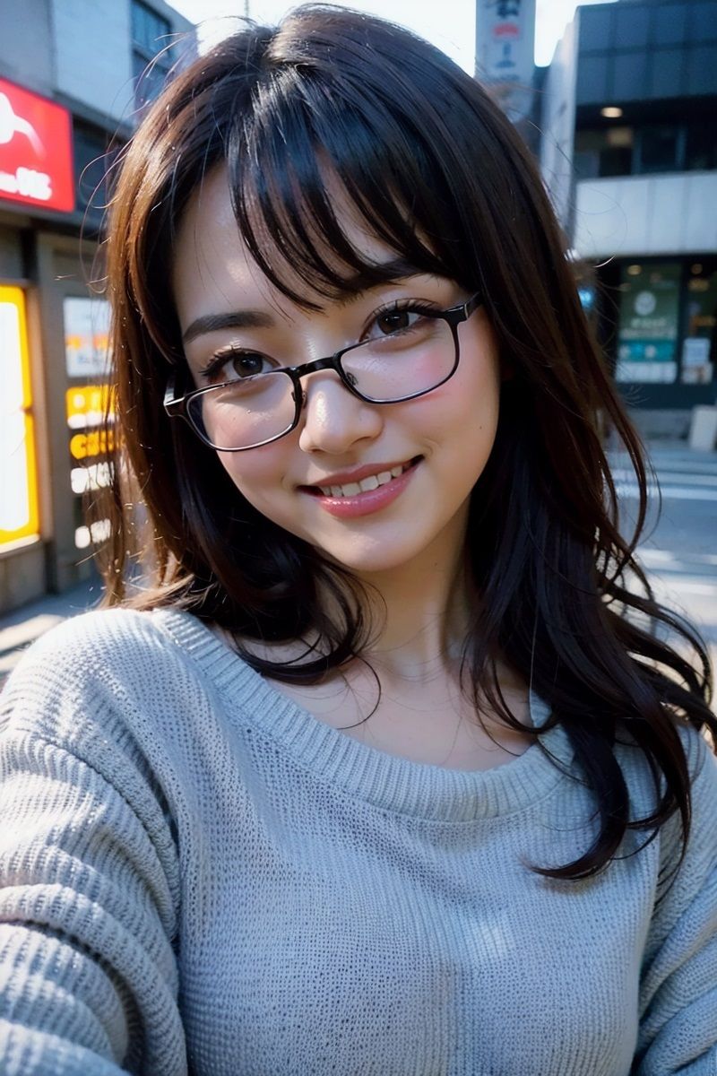 セーター×眼鏡っ子おっぱい露出