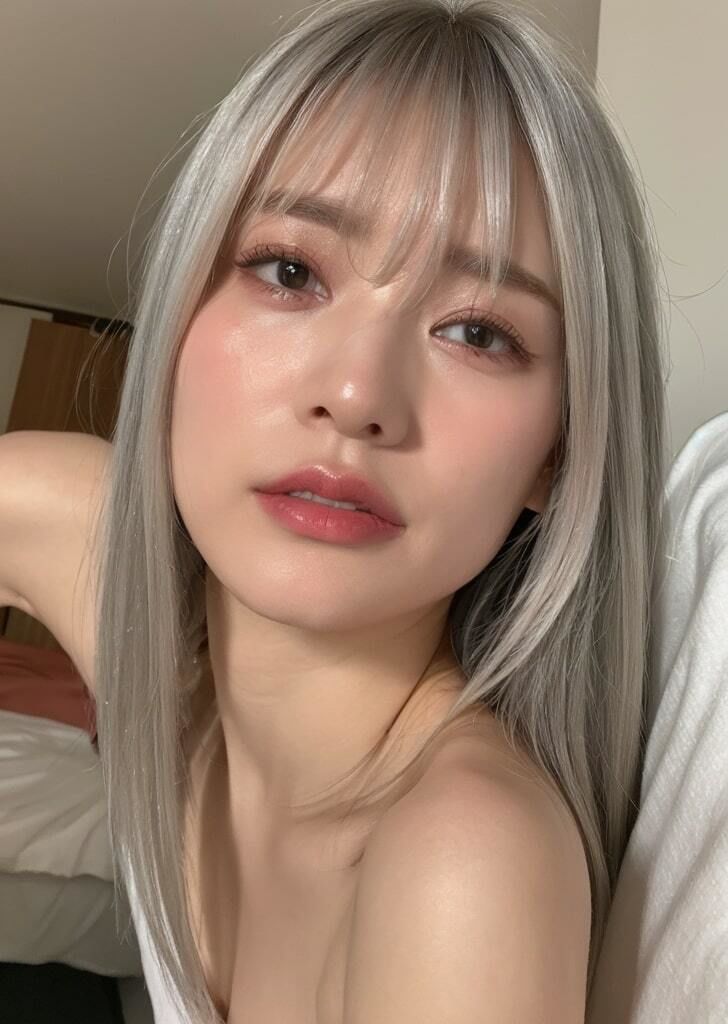 シルバーヘアの微乳お姉さんとヌード撮影