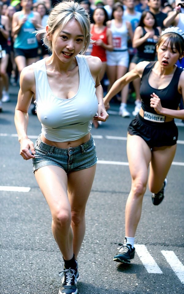 熟女エロマラソン|巨乳の乳首をみせながら観客を興奮させるシリーズ