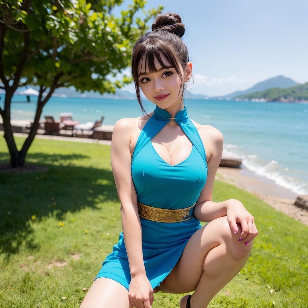 チャイナドレスの童顔スレンダー美女とビーチで露出H