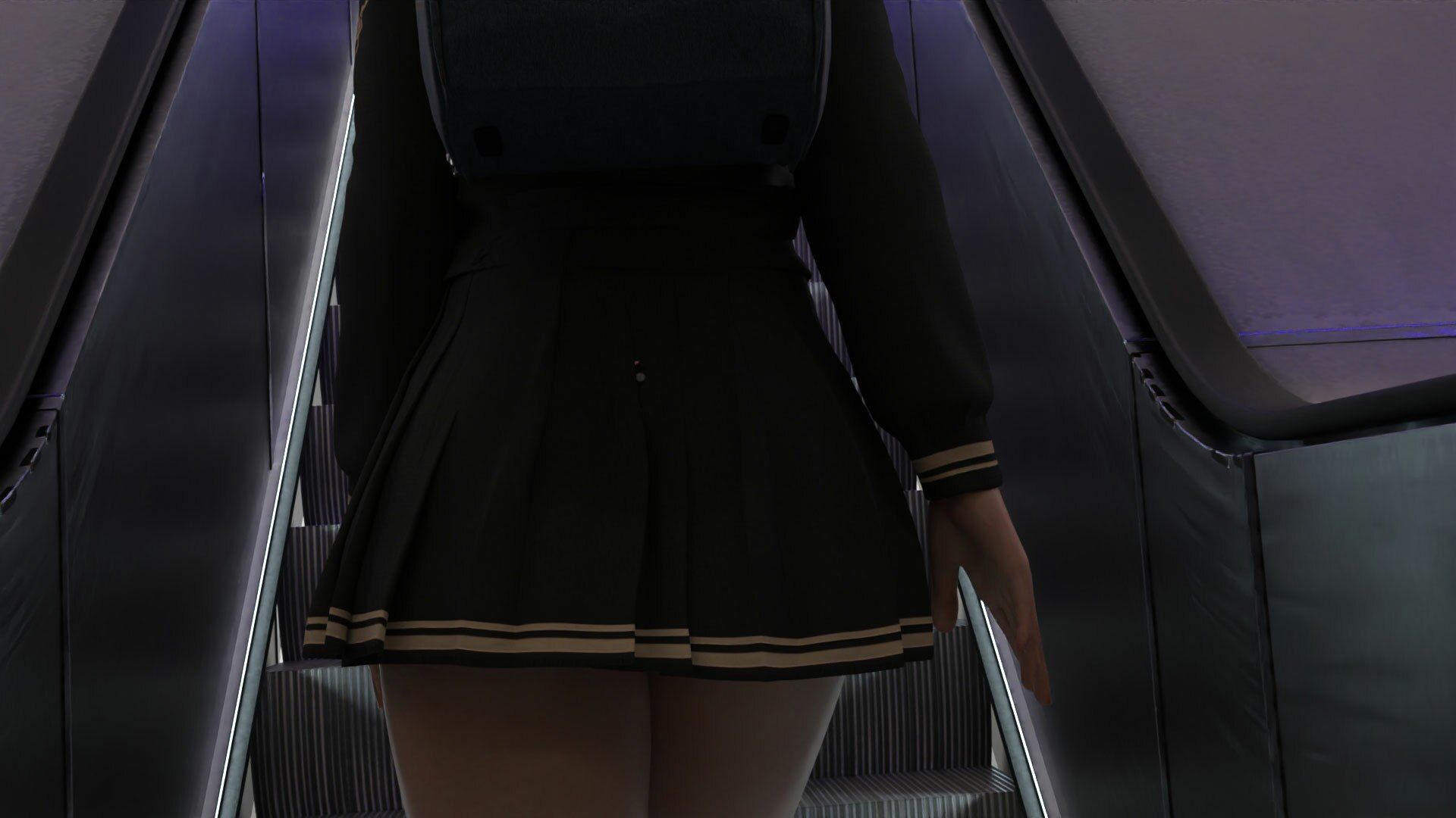 地下鉄エスカレーターの強風パンチラ(被害者:一ノ瀬廻里PV04:ピンク色可愛い柄パンティ)