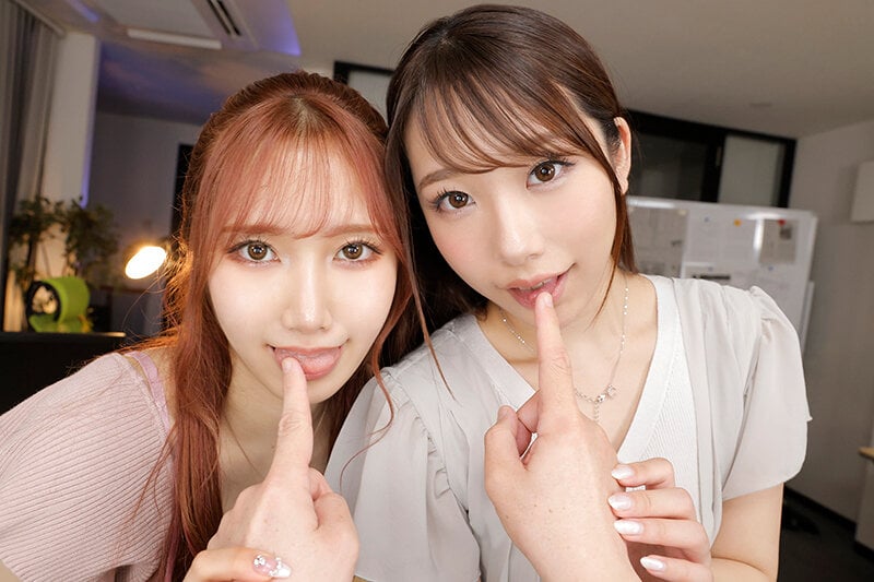【VR】W最強顔面コンビ!!会社のマドンナ2人の同僚と一晩中残業W中出しセックス! えりか・あみり