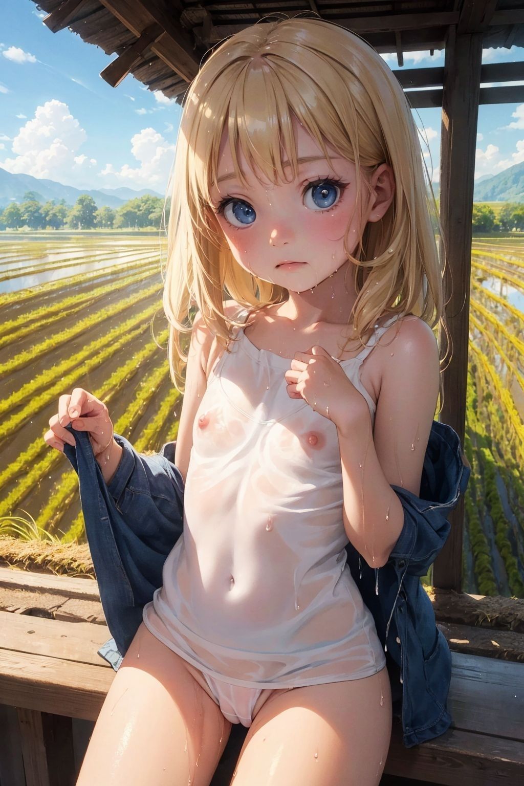 畑で遊ぶ金髪ぷにっこ濡れ透け撮影会2