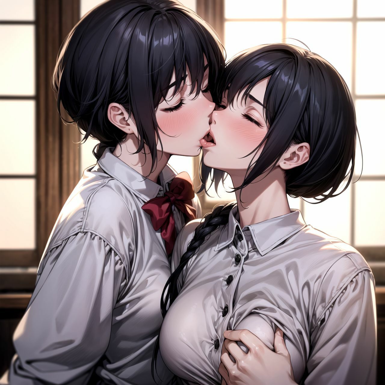 【百合】女子校生がキスするイラスト集