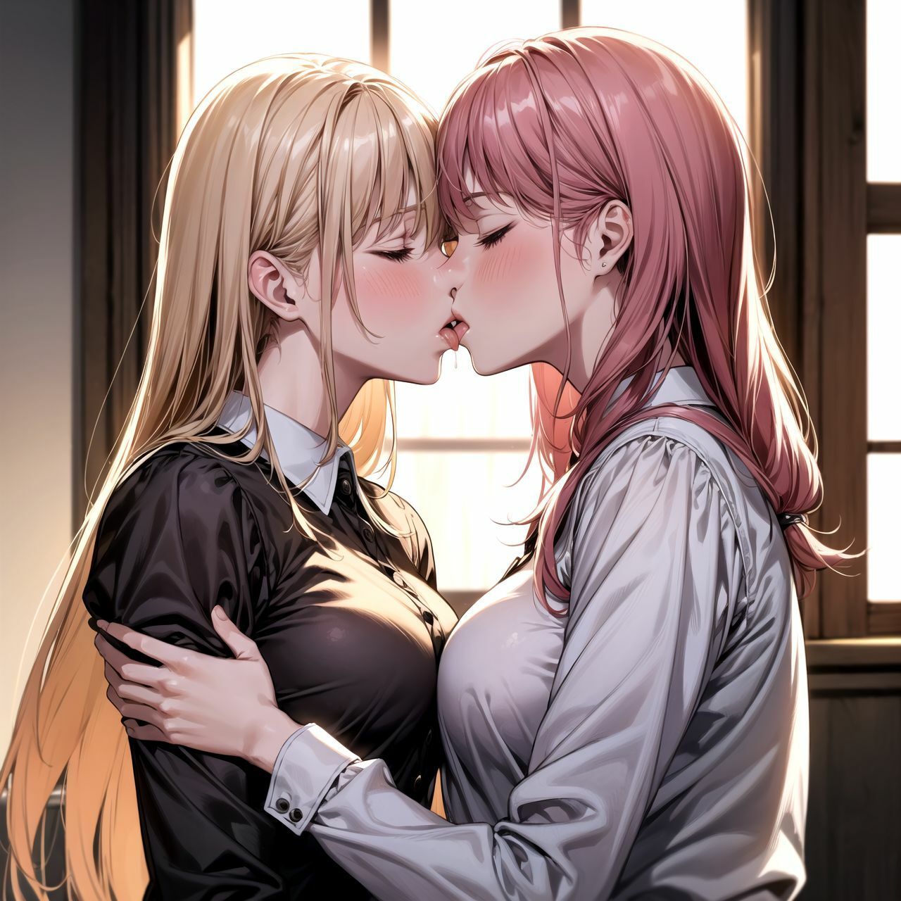【百合】女子校生がキスするイラスト集