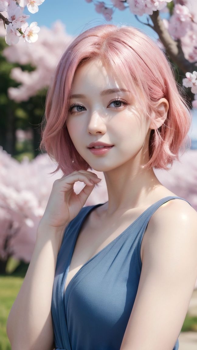 ピンクヘアーな彼女（温泉バージョン）AI美女・美少女グラビア写真集