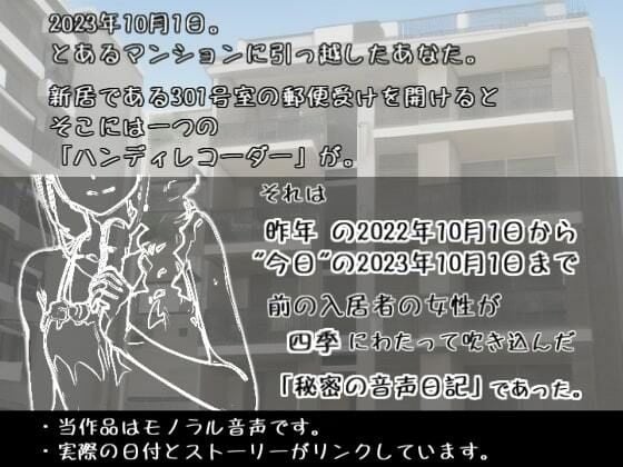 《1周年記念作品》【301号室 レコーダー】引っ越したら前の入居者の「オナニー音声日記」が残っていた。【2022年10月1日〜2023年10月1日】