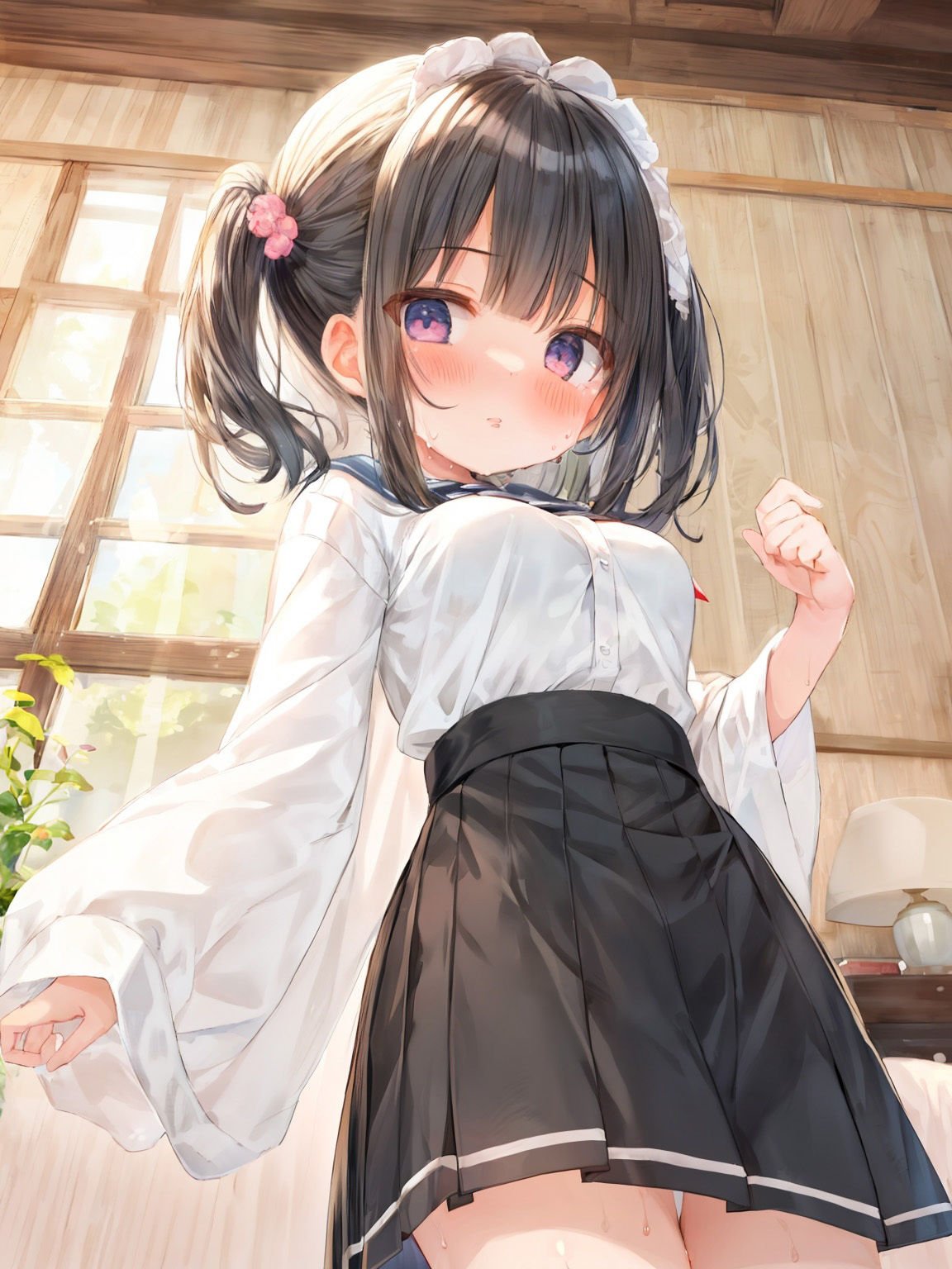 びしょ濡れ少女のスカートの中