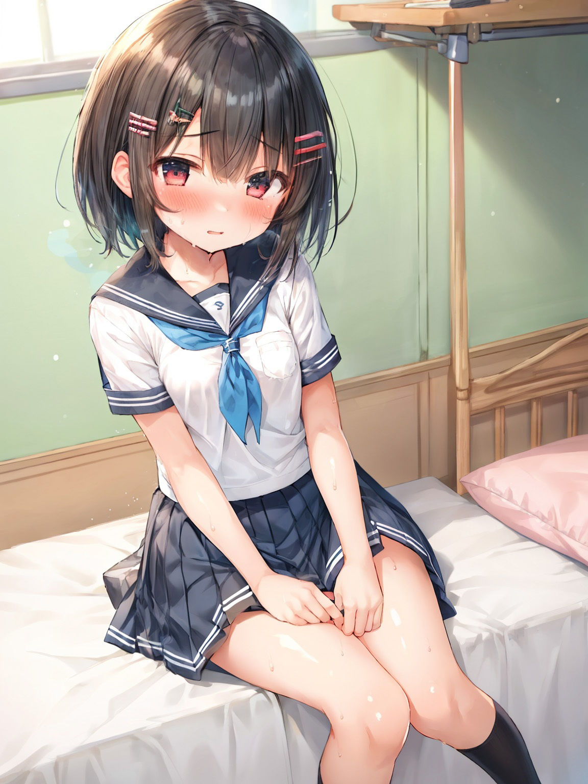 びしょ濡れ少女のスカートの中