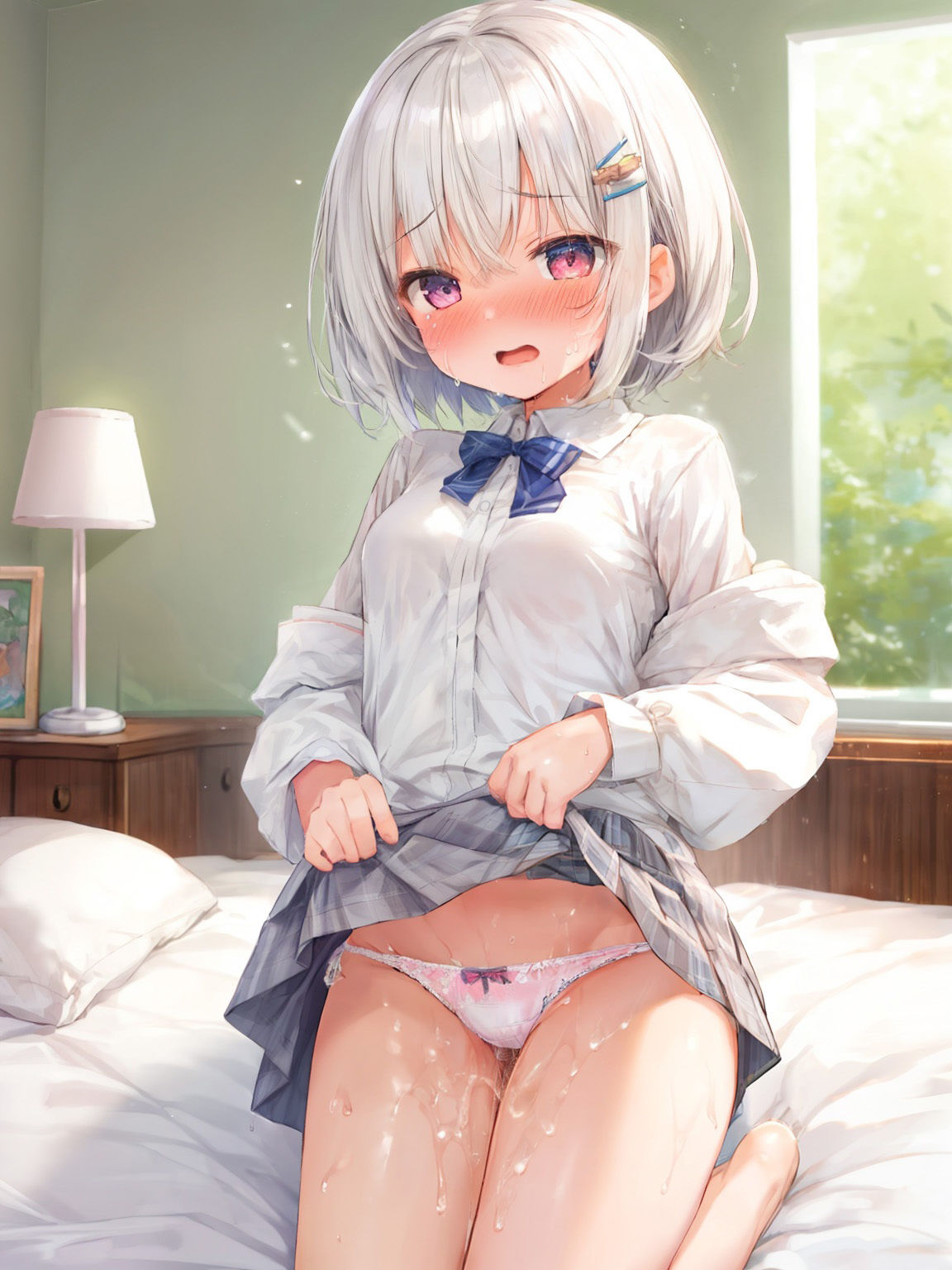 びしょ濡れ少女のスカートの中