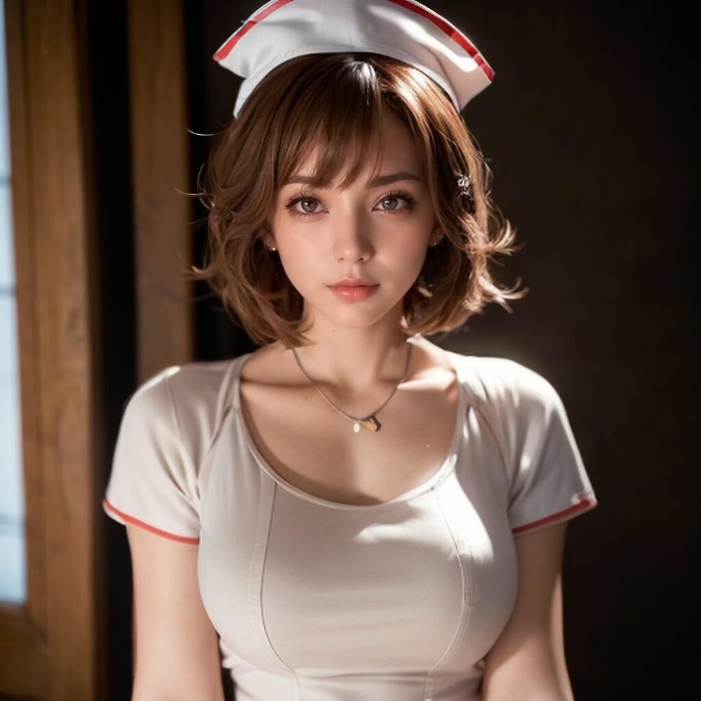 ちょっとHな茶髪ナースの美しいおっぱいヌード