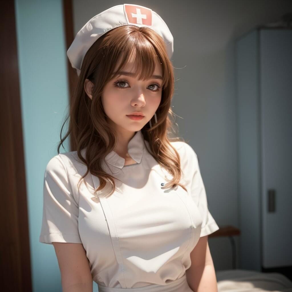 ちょっとHな茶髪ナースの美しいおっぱいヌード