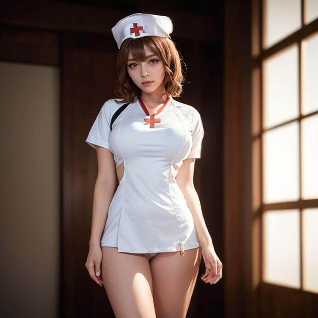 ちょっとHな茶髪ナースの美しいおっぱいヌード