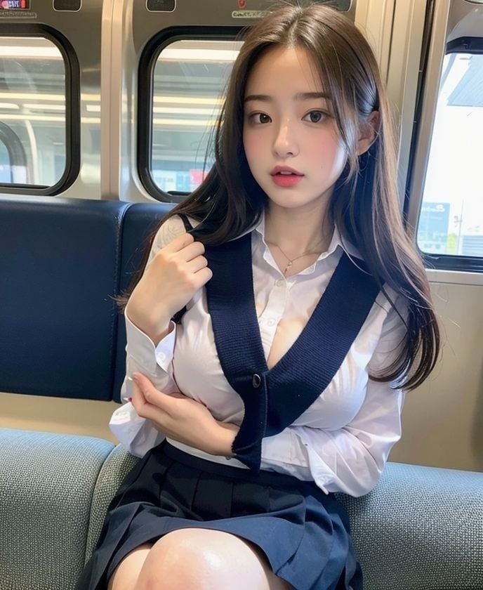 巨乳JKが電車にのったら?
