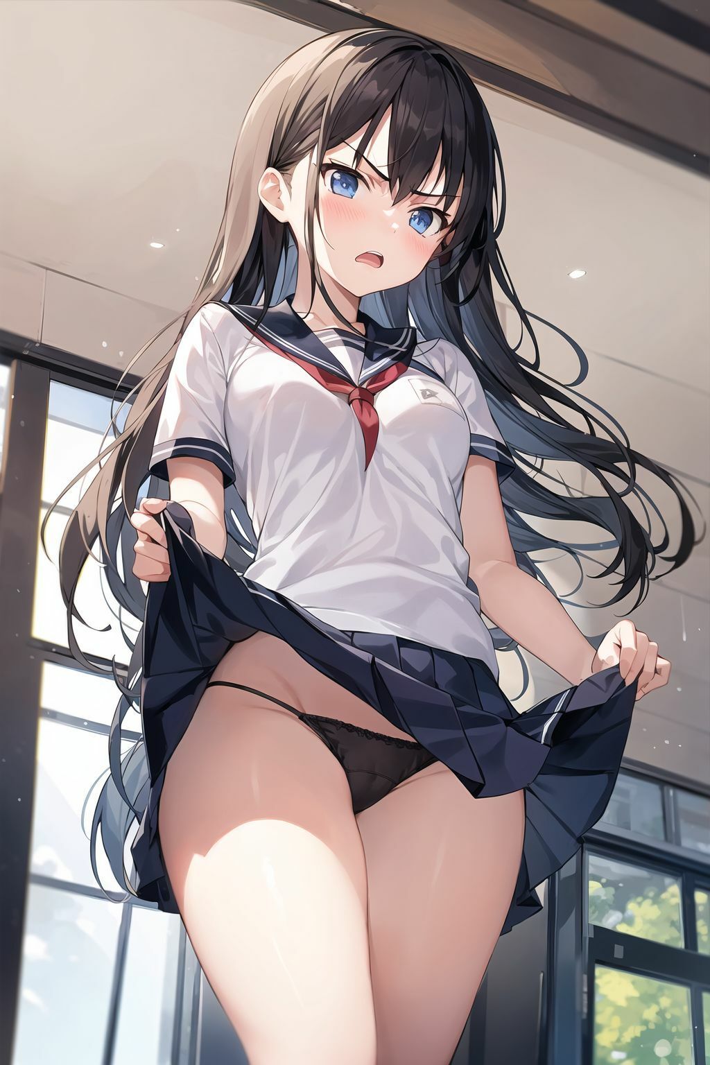 嫌な顔しながらパンツ見られちゃうイラスト集(制服編)