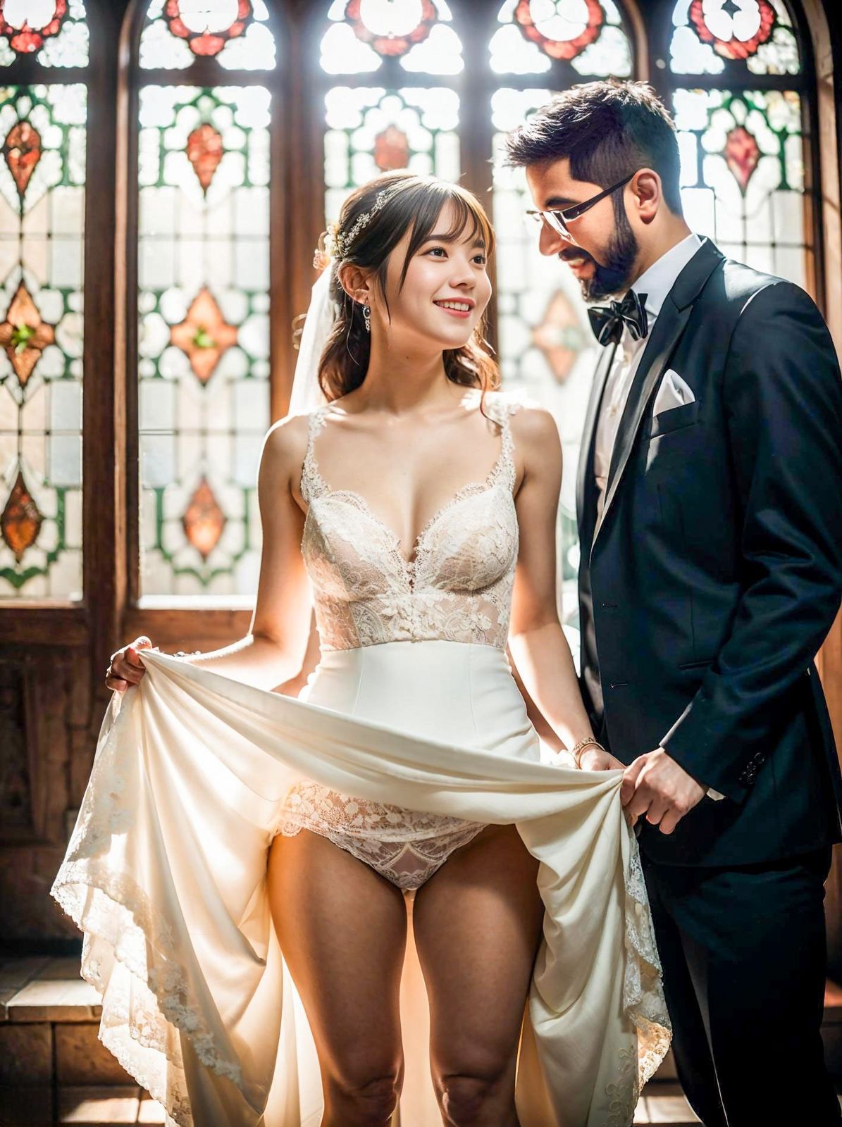 結婚式当日のパンティみせて 貞操観念が低い世界の花嫁