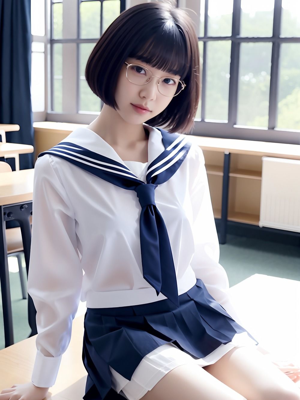 文学好きの地味で真面目なメガネ童顔少女は、セーラー服を脱いだらGカップ隠れ巨乳！官能小説に憧れて中●しセッ●ス