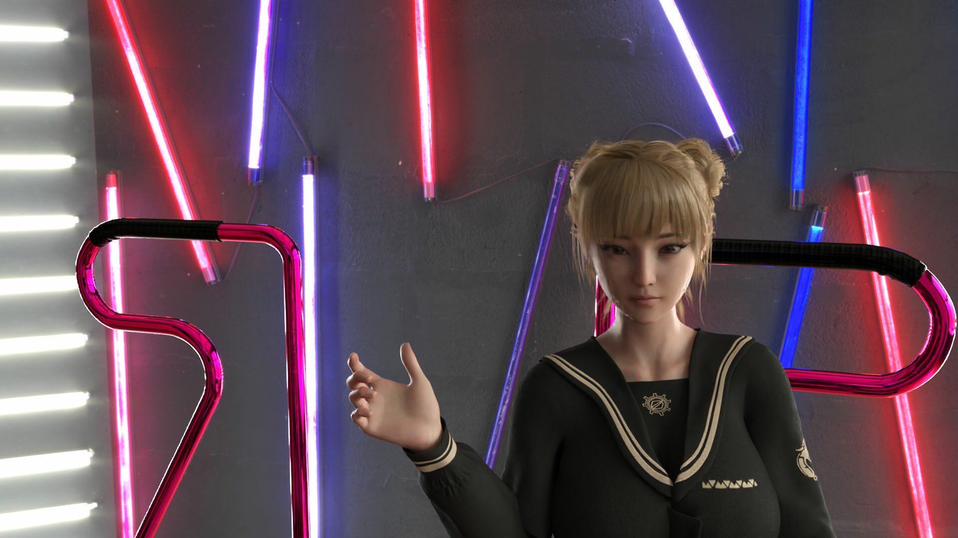 パンツパンツレボリューション!学校近くのゲーセンに寄ってダンスゲームに興じる廻里。ところがゲーム筐体に真下から隠しカメラが仕掛けられており、スカート内を盗撮される被害に遭う(PV04:サテン地水色シマシマパンティ)