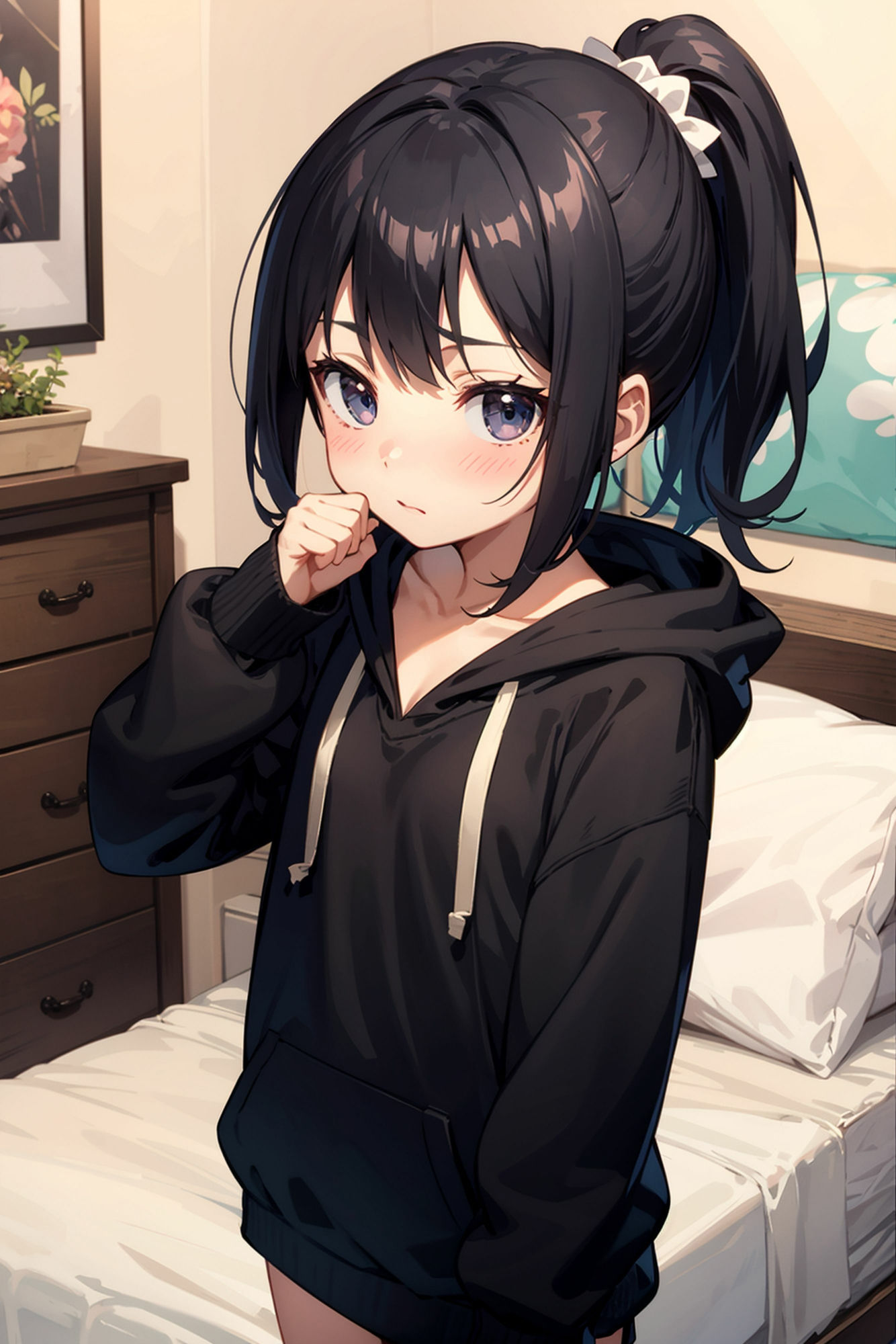 黒髪つるぺたポニテロリとお家デート