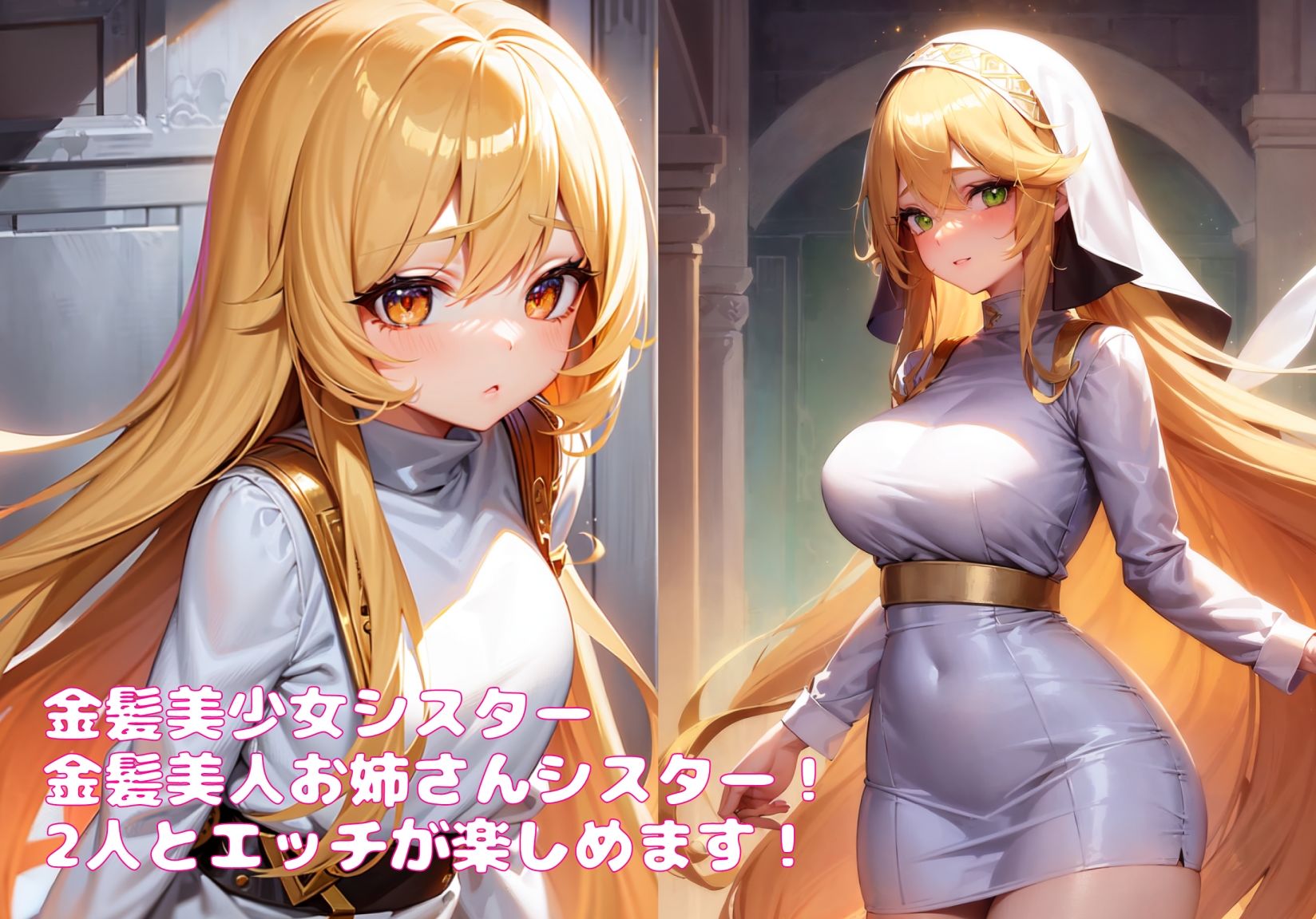 どっちがいいの?金髪美人お姉さんシスターと金髪美少女シスターの甘々えちえち体験!!!CG集