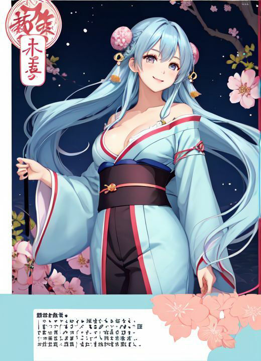 着物水色髪美女