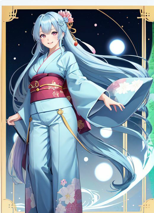 着物水色髪美女