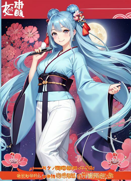 着物水色髪美女