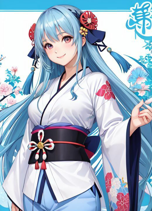 着物水色髪美女