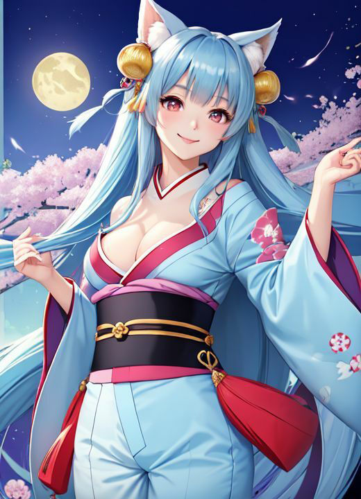 着物水色髪美女