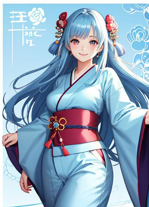 着物水色髪美女