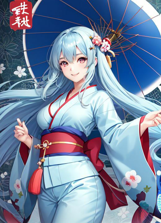着物水色髪美女