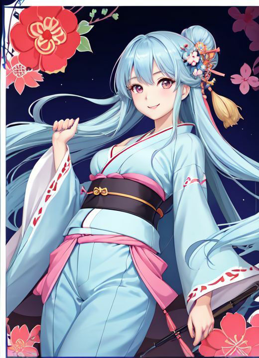 着物水色髪美女