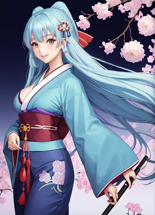 着物水色髪美女